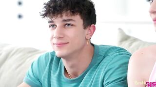 A little sister has her first experience with a guy through her brother