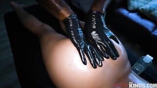 A hot girl does a massage for her boyfriend’s hard dick
