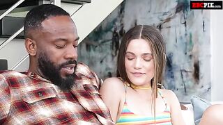 Guy made a mess on the girl's mouth with his cum