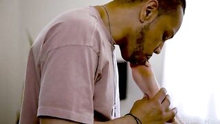A black guy licks the pussy of his blonde mistress, delivering intense pleasure