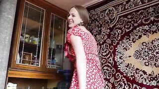 A hot blonde has sex right in the village, no shame