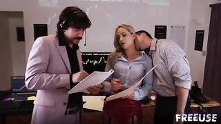 A hot whore is fucking with traders in a steamy office scene