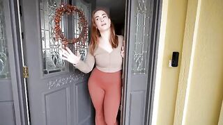 A hot redhead MILF seduces a man to fuck her on the bed