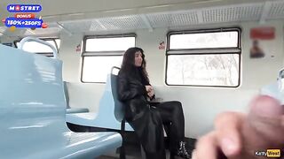A guy masturbates on the train and a girl blows him