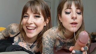 Petite tattooed girl tenderly sucks cock in HD quality