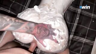 The girl is surprised by her partner’s intense desire