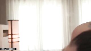 One second before orgasm - a brunette girl caresses herself