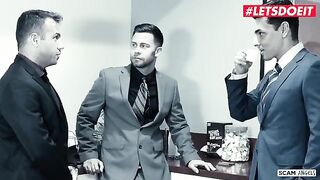 Two babes seduce and fuck their rich boss in an office scene