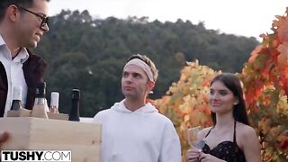 Stunning brunette Stefany gets her tight ass gapped by horny tourists in TUSHY scene