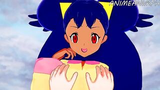 Iris captures a Pokémon in a steamy, animated encounter