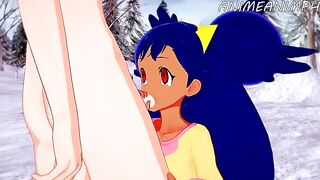 Iris captures a Pokémon in a steamy, animated encounter
