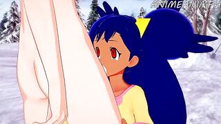 Iris captures a Pokémon in a steamy, animated encounter