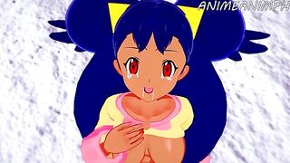 Iris captures a Pokémon in a steamy, animated encounter