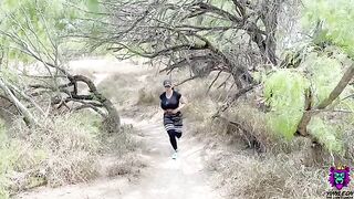 A sweaty workout leads to hardcore sex on the trail for a busty wife