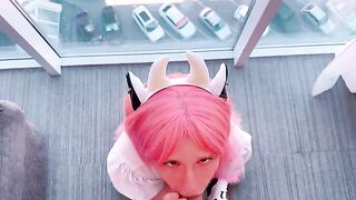 A cute 18-year-old girl is playing a thrilling role-playing game