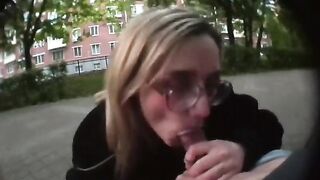 A girl sucks the guy's dick right on the street, no one banned them