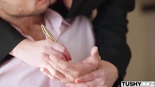 A girl got a concerned but proud reaction after intimacy on the bed