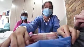 The man was given a special study guide by a hot nurse in a hospital setting