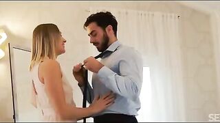A beautiful sex with a juicy blonde on the bed is just great
