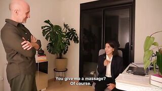 The employee's tongue works wonders, and the boss enjoys it immensely