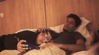 Girl gave a blowjob and got a cumshot on her bed