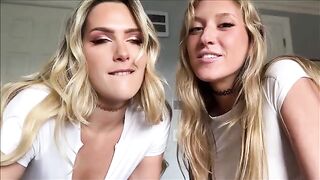 Two girls share cock during a steamy threesome scene with Alex Adams