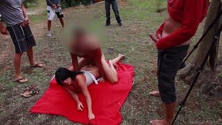Bunch of wet pussies getting fucked on the beach