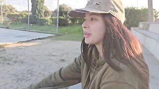 A hot petite girl has sex with a stranger she met in the jungle