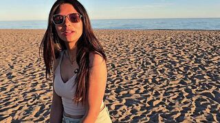 An empty beach isn’t exactly the place for intimate moments, but this petite Latina disagreed