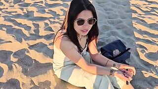An empty beach isn’t exactly the place for intimate moments, but this petite Latina disagreed
