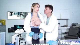 The girl in a doggy style position is stoned and fucked hard