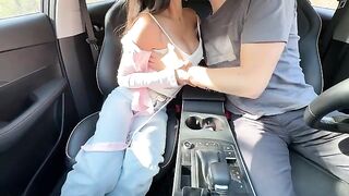 The back seat turned into a bed of passion for the beauty