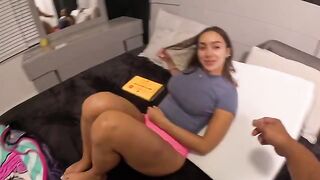 A classic scene of stepdad and stepdaughter getting intimate face to face