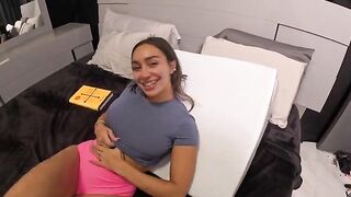 A classic scene of stepdad and stepdaughter getting intimate face to face