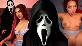 A scary movie turns into a hot Halloween sex session with Jessica Sodi