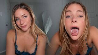 The girl took a huge chunk of spunk while working her throat with it