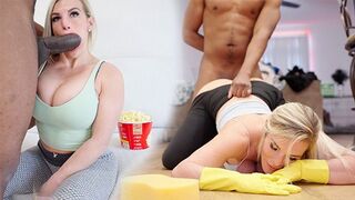 She gets her pussy torn by a huge black cock all day long