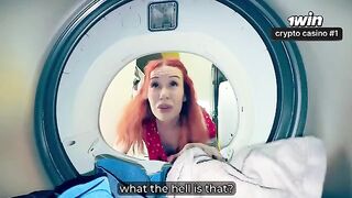 A guy got a blowjob from his step mom in the washer