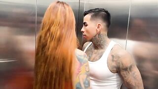 Outdoor sex with a busty Latina and her neighbor in the elevator, raw and real