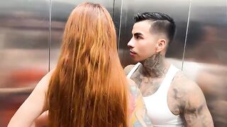 Outdoor sex with a busty Latina and her neighbor in the elevator, raw and real