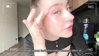 A maid cleans the apartment and trains her vaginal muscles