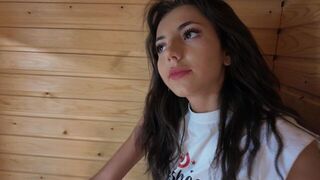 A sexy brunette gets naked and fucks hard in sauna