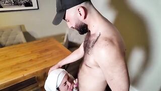 A hot young chick is being fucked by two muscular guys
