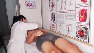 The doctor checks the girl’s pulse and does other manipulations