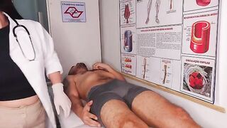 The doctor checks the girl’s pulse and does other manipulations