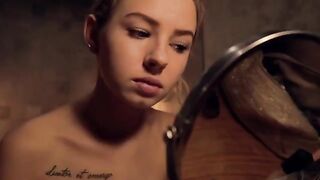 A hot girl does her make-up after a shower and then she sucks my dick
