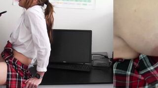 A schoolgirl got caught jerking off and then got fucked by a teacher