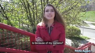 A nervous-looking woman gets her dream of becoming a model with Public Agent